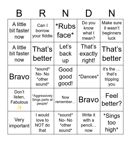 Branden Bingo Card