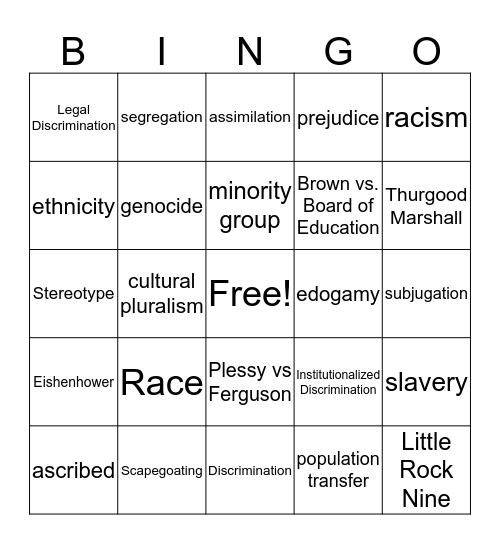 Race/Ethnicity Bingo Card