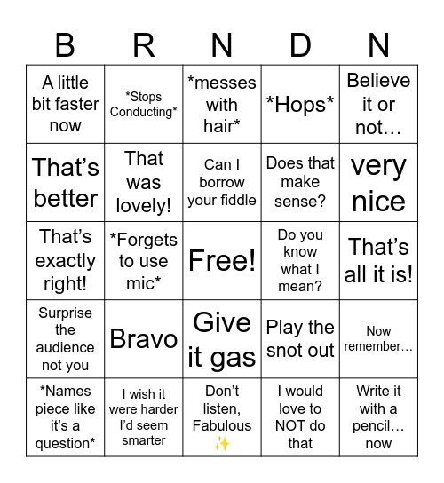 Branden Bingo Card