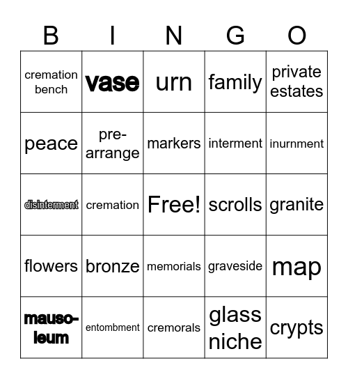 south lawn memorial park bingo Card