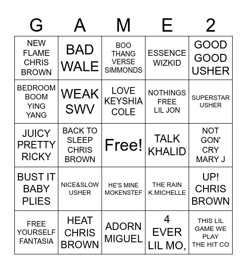 TAPE&R&B BINGO WITH DJ PREPTIME Bingo Card