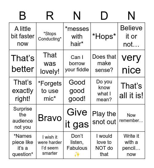 Branden Bingo Card