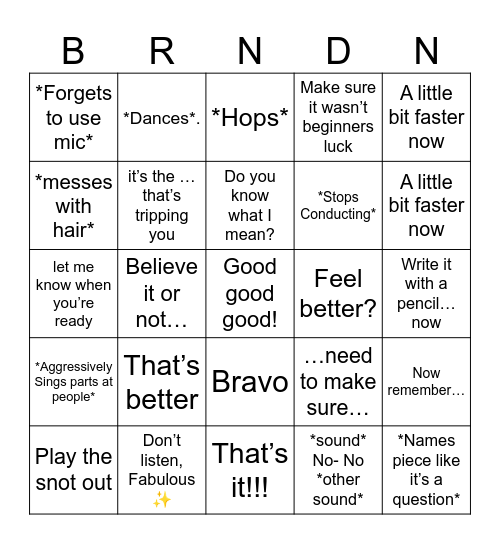 Branden Bingo Card
