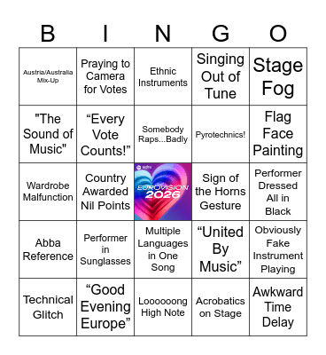 Eurovision 2026 Bingo Card