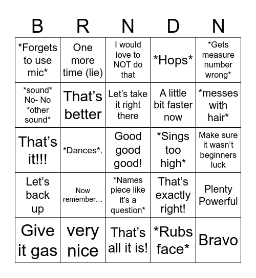 Branden Bingo Card