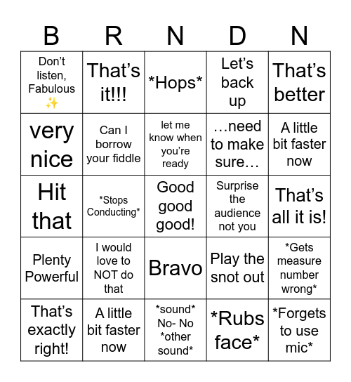 Branden Bingo Card