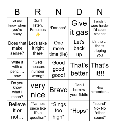 Branden Bingo Card