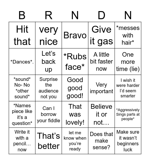 Branden Bingo Card