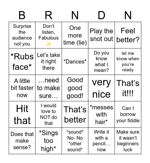 Branden Bingo Card