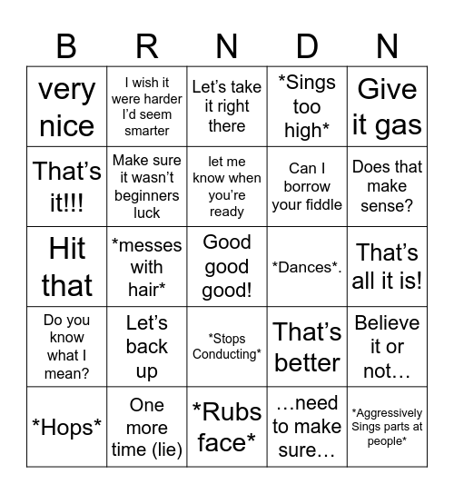Branden Bingo Card