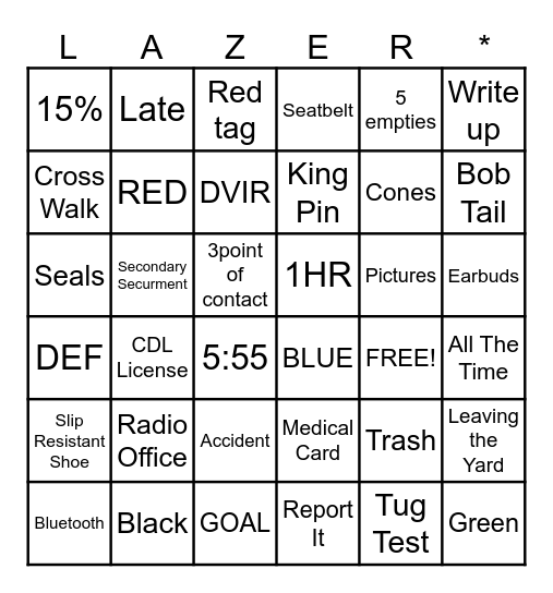 Driver Meeting Bingo 5/13/2026 Bingo Card
