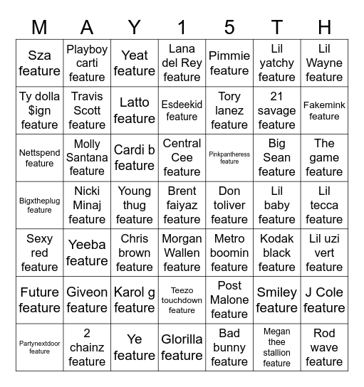 Drake Iceman feature prediction Bingo Card