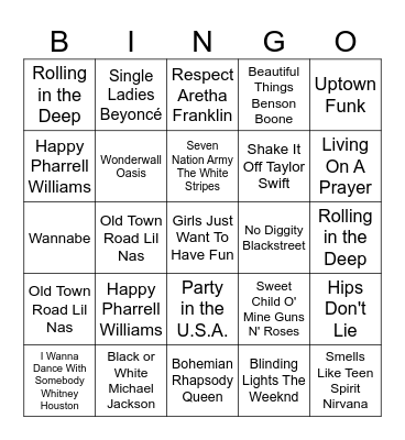 Musical Bingo Card