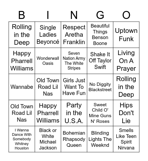 Musical Bingo Card
