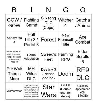 Summers Game Fest Bingo Card