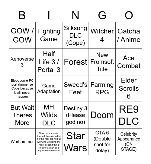 Summers Game Fest Bingo Card