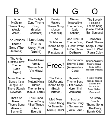 TV Show Theme Songs Bingo Card