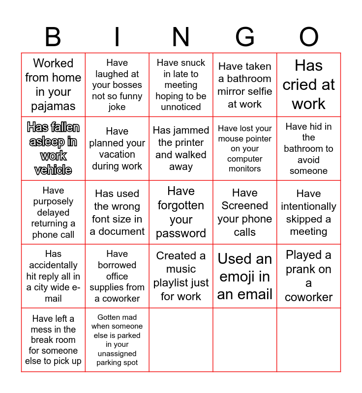 Workplace Bingo Card