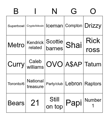 Things drake will say on iceman Bingo Card