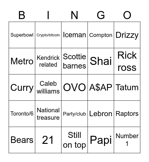Things drake will say on iceman Bingo Card