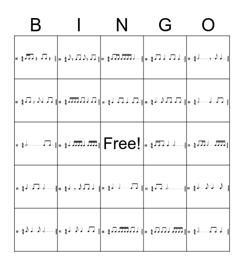 INTERMEDIATE RHYTHM Bingo Card