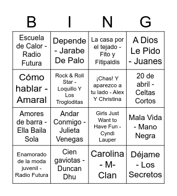 BINGO MUSICAL Bingo Card