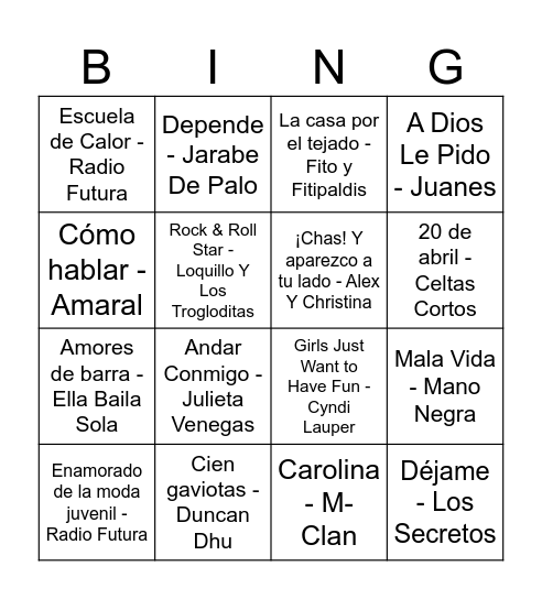 BINGO MUSICAL Bingo Card