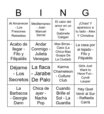 BINGO MUSICAL Bingo Card