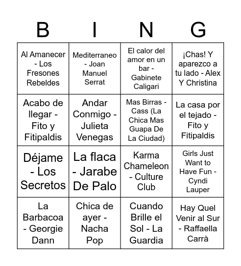 BINGO MUSICAL Bingo Card