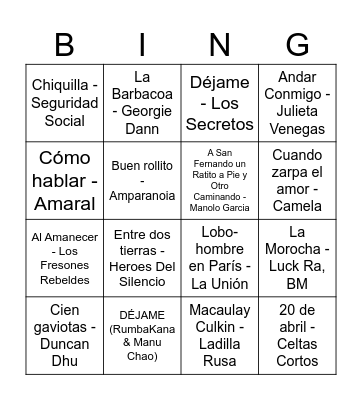 BINGO MUSICAL Bingo Card
