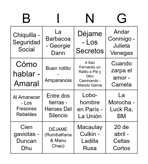 BINGO MUSICAL Bingo Card