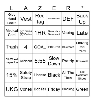 Driver Meeting Bingo 5/13/2026 Bingo Card