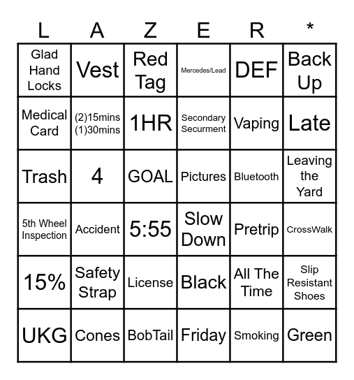 Driver Meeting Bingo 5/13/2026 Bingo Card