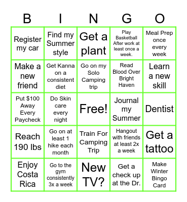 Summer Bingo Card