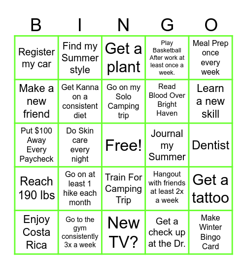 Summer Bingo Card