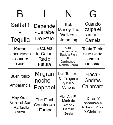 BINGO MUSICAL Bingo Card