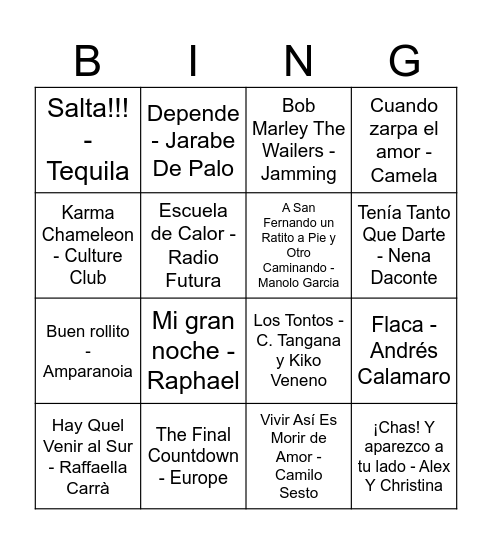 BINGO MUSICAL Bingo Card