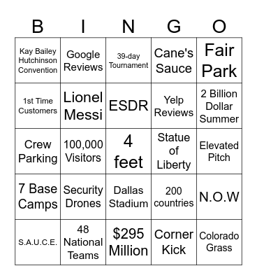 Soccer Bingo Card
