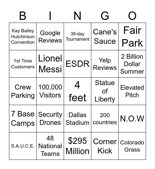 Soccer Bingo Card