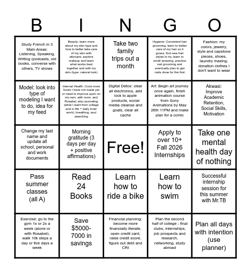 Summer 2026 Bingo Card