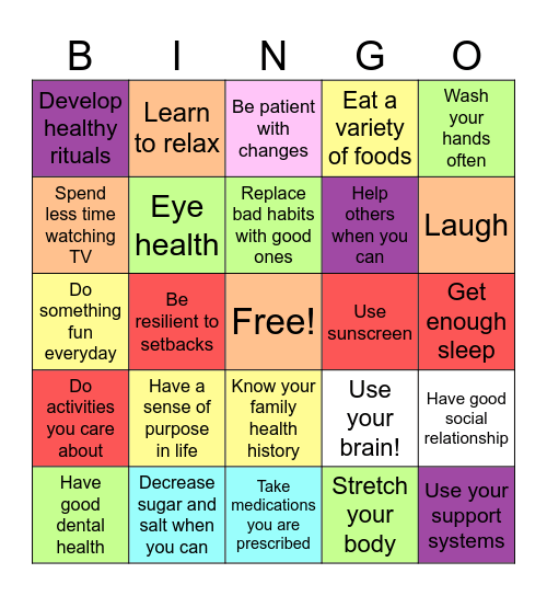 Wellness in life Bingo Card