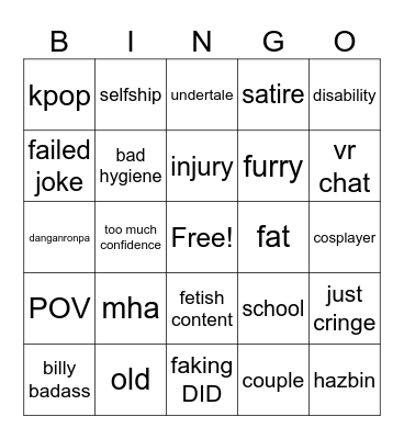 cringe bingo Card