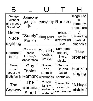 Bluth Family Reunion Bingo Card