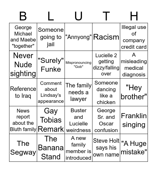 Bluth Family Reunion Bingo Card