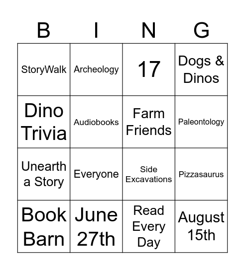 GPL Summer Reading Bingo Card