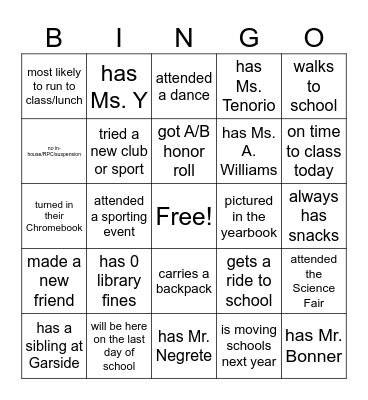 End of year BINGO! Bingo Card