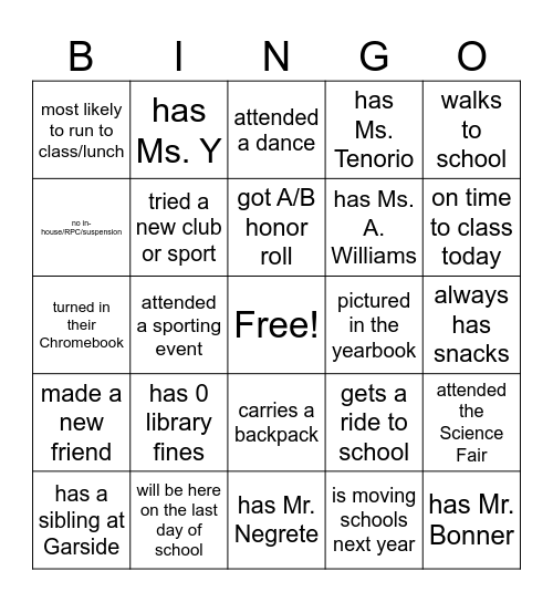 End of year BINGO! Bingo Card
