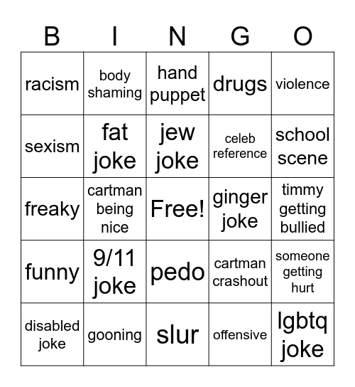 South Park bingo Card
