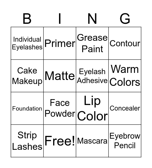 Facial Makeup Bingo Card