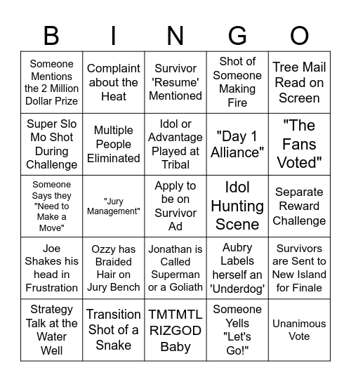 Survivor 50 Episode 12 Bingo Card